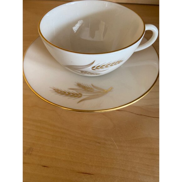Lenox Wheat Cup & Saucer Set – Mid-Century 1950s–60s Ivory China 24K Gold Trim U - Picture 4 of 11